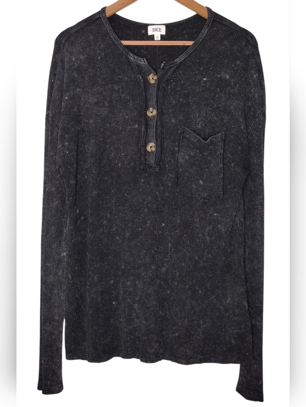 BKE Black Gray Y2K Men's Henley Casual Long Sleeve Shirt Sz L
